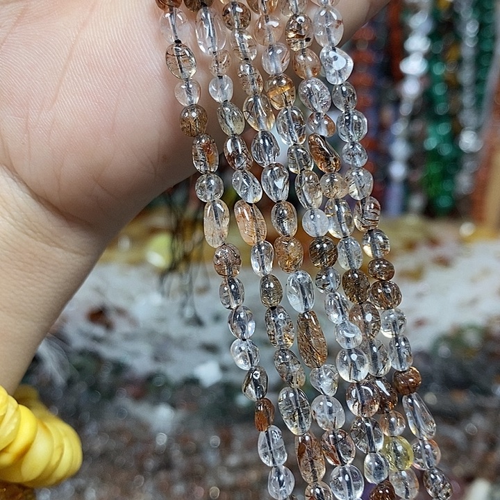 玛瑙/玉髓未镶嵌珠宝半成品天然高透黑金超七一条卡4mm