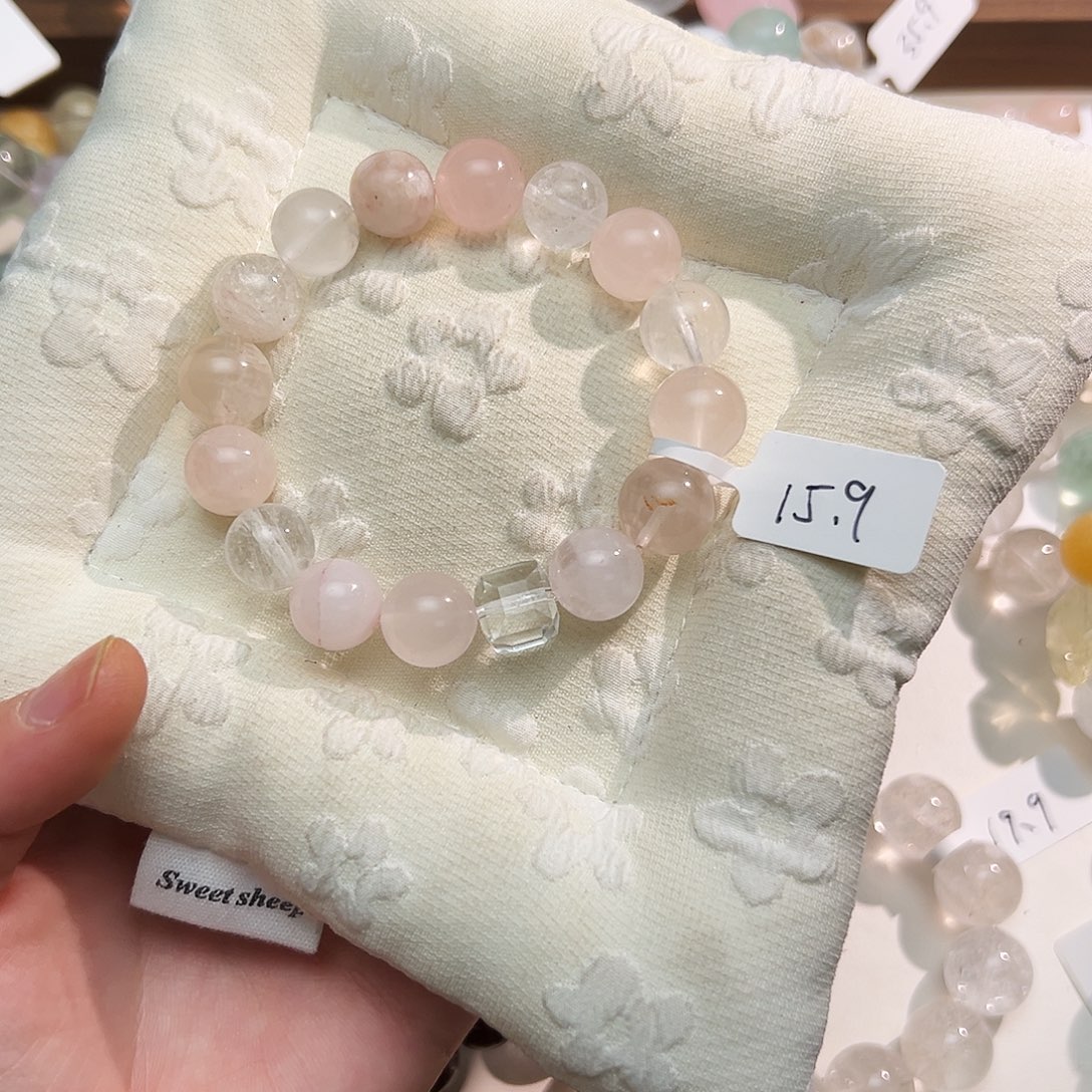 手链烟晶银S925镶嵌粉色的