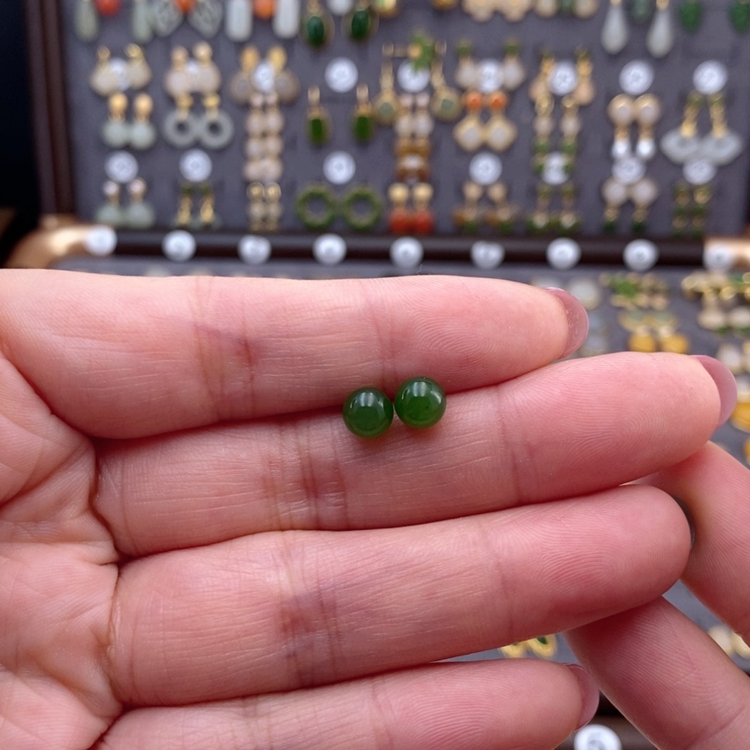 银S925镶嵌和田玉耳饰筱*梅