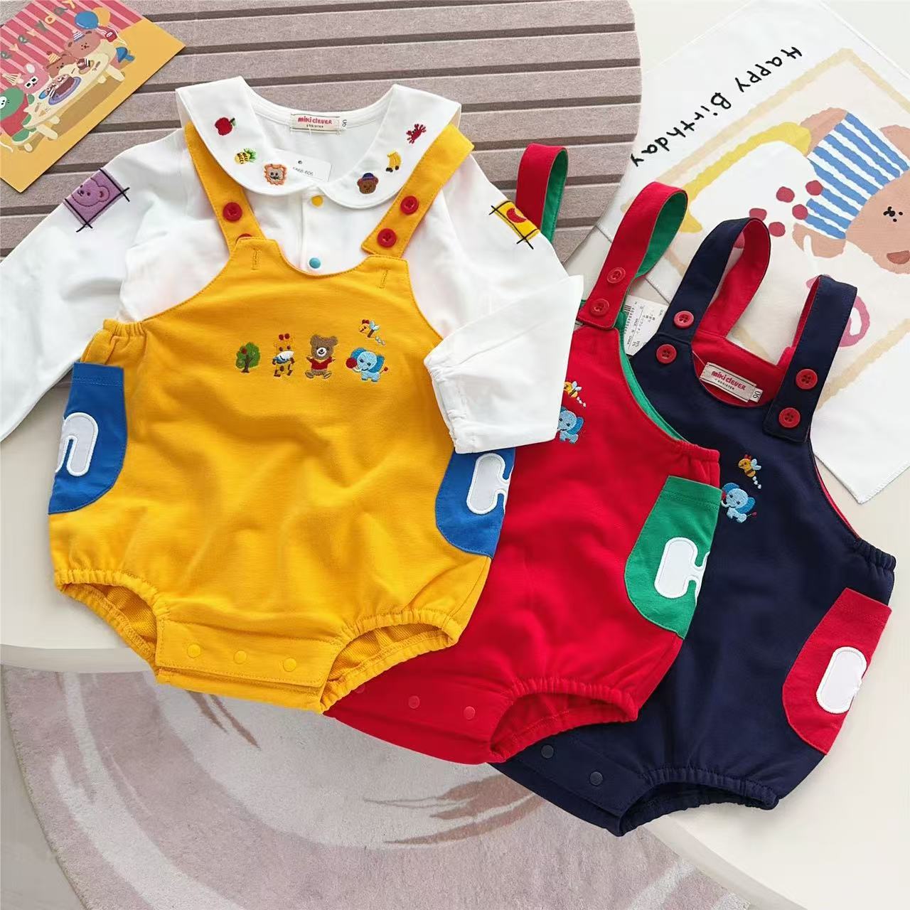 【25秋季新品】拼色口袋田鸡裤男女宝宝包屁背带短裤可爱小熊裤子