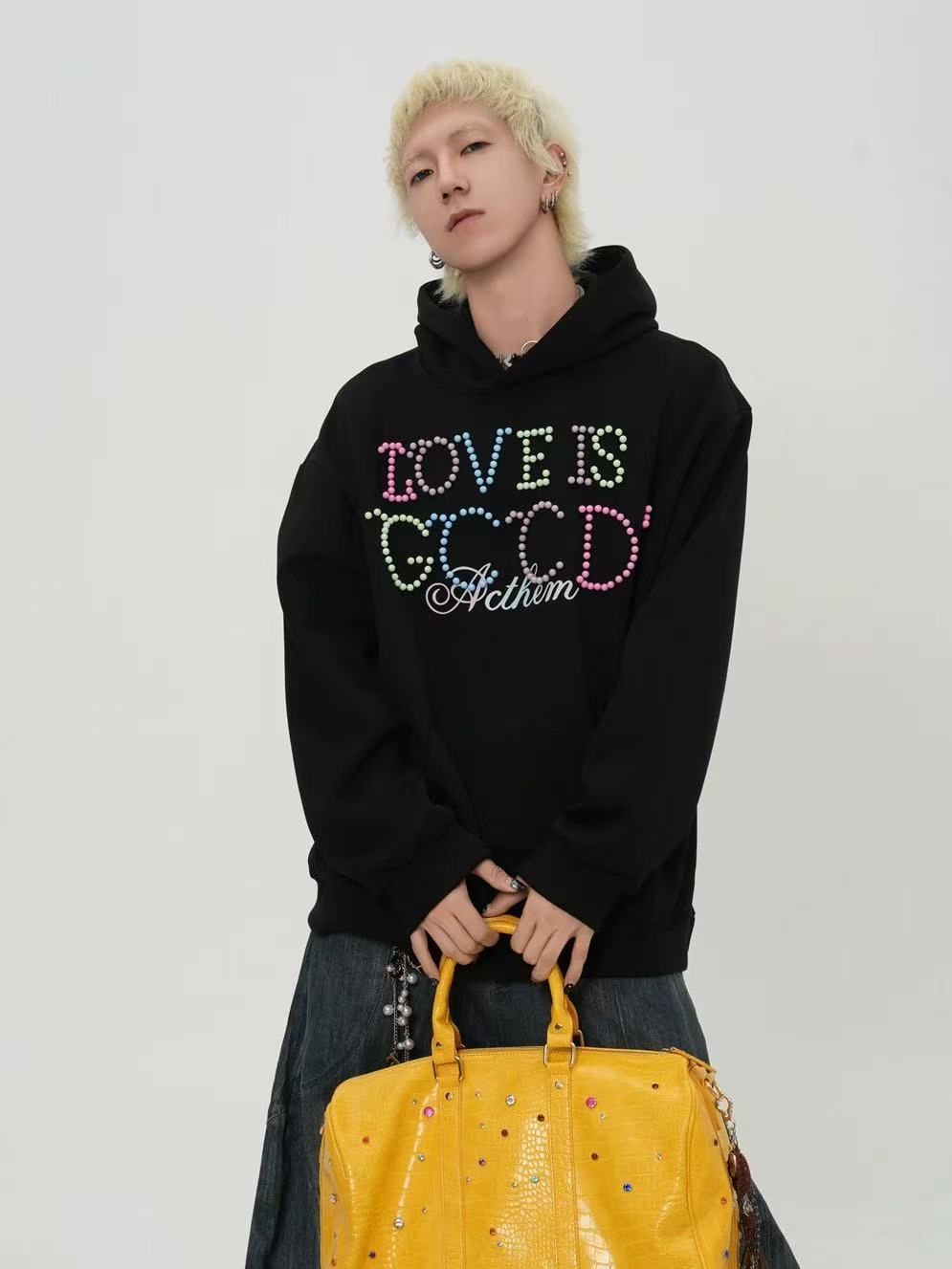 D1D两色“彩色珍珠字母”连帽卫衣（9610）