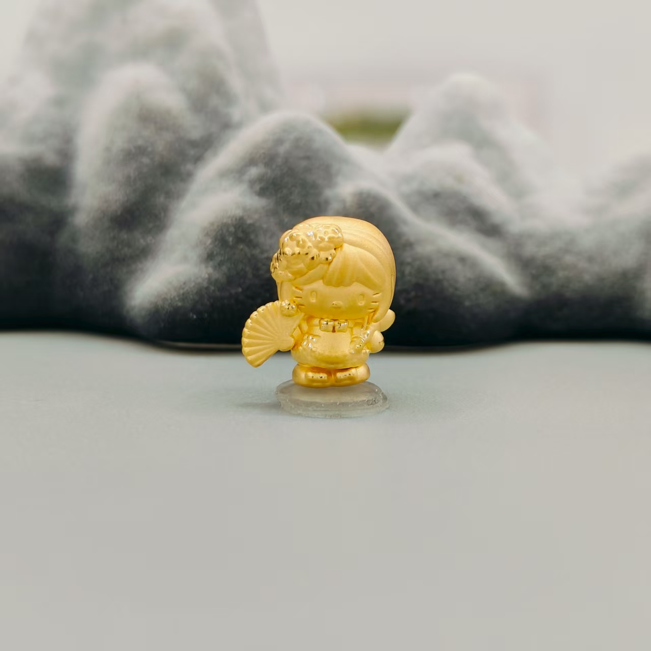 珺铺黄金】足金999扇子Kitty素金款转运珠3D硬金饰品