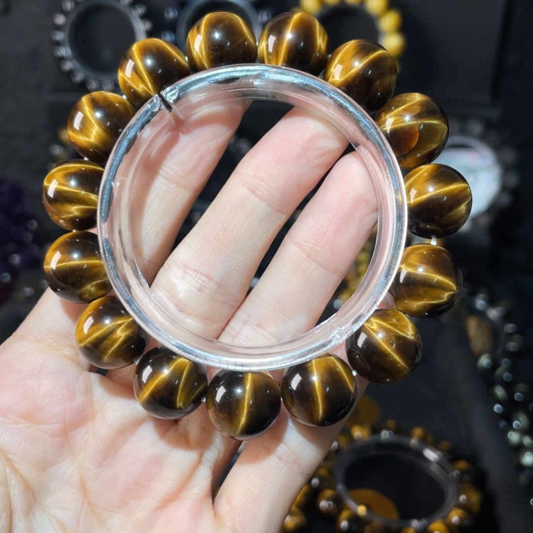 湖***哥木变石未镶嵌手链14mm9A级V字闪电黄虎眼