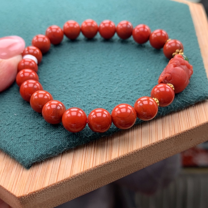 南红玛瑙瓦西牛血红DIY手串貔貅合金