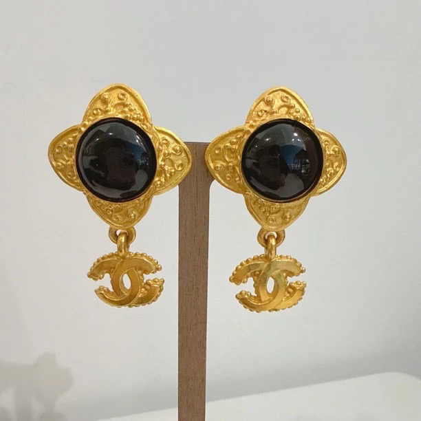 95新 Chanel/香奈儿 Chanel vintage香奈儿中古黑曜石耳夹