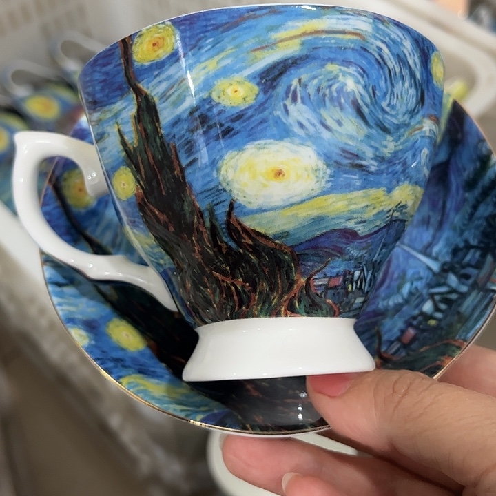 瓷片微瑕骨瓷咖啡杯碟一套星空