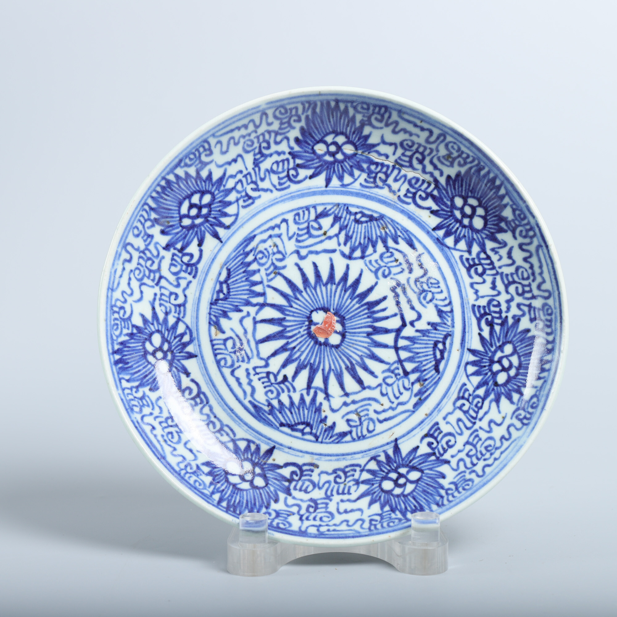 清中期青花太阳花赏盘1-M2XHH000309/绣花张