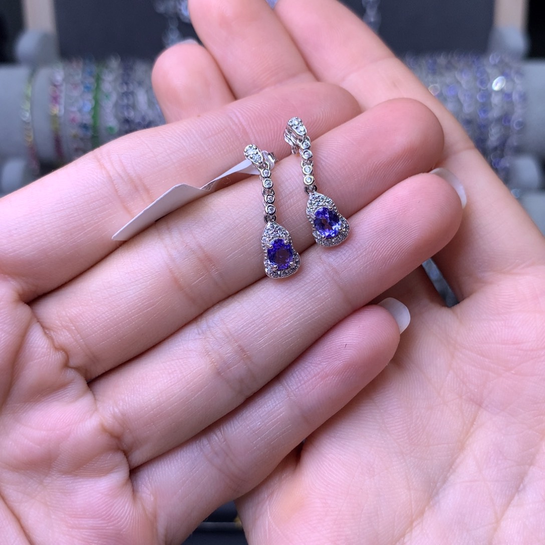 耳环银S925镶嵌坦桑石