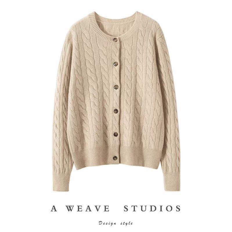 【550克重工】复古老前风5针超厚100%羊毛纽扣开衫针织圆领纯色6898