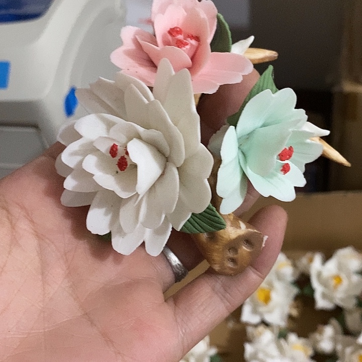 瓷片纯手工陶瓷花摆件瑕