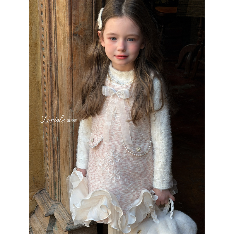 【浮雕艺术】FLL·25冬~女童年服蝴蝶结珍珠连衣裙子53799（童装汉服）
