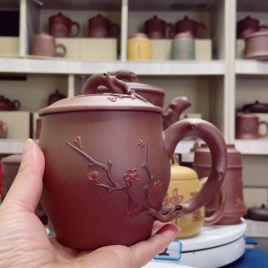 紫砂茶杯紫泥梅花杯