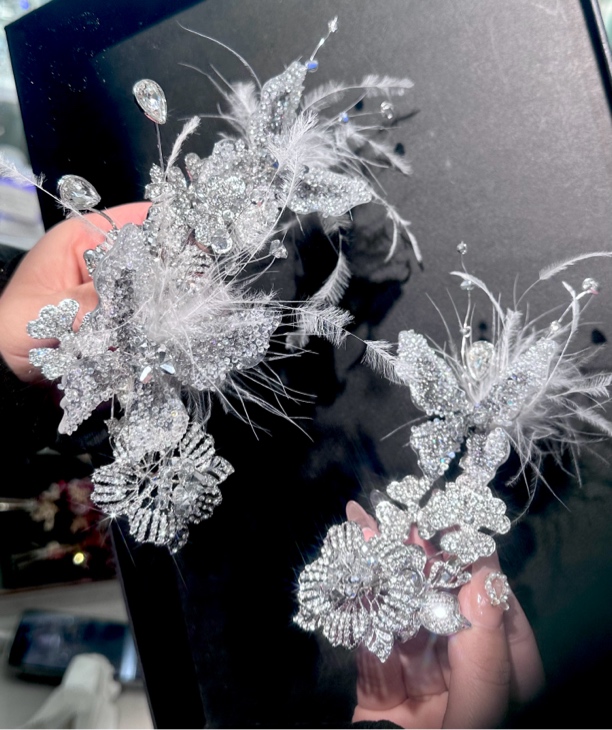 韩式重手工•满钻羽毛蝴蝶对夹 礼服饰品 婚纱饰品