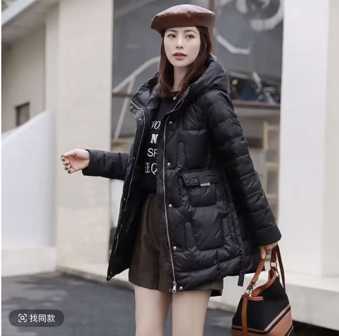 Y5103冬季新款时尚减龄立领设计百搭气质中长款羽绒服