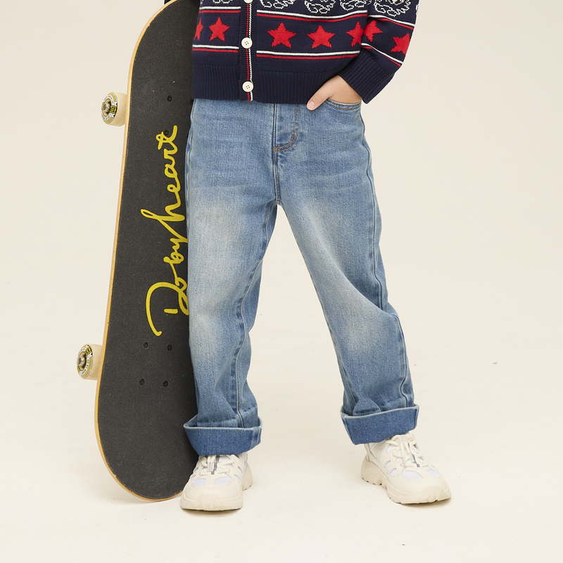 [商场同款]EP雅莹童装春男童新款洋气水洗拼接款牛仔裤阔腿裤