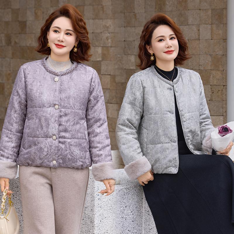 中国风千金风钉珠短款中老年女装棉衣中老年2025冬季新款气质保暖