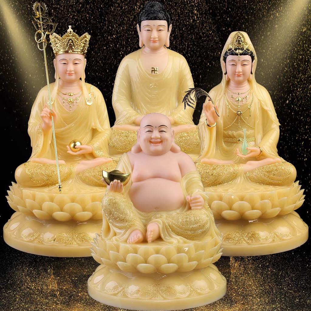 合成汉白玉观世音大势至佛祖弥勒家居玄关摆件新房装饰品