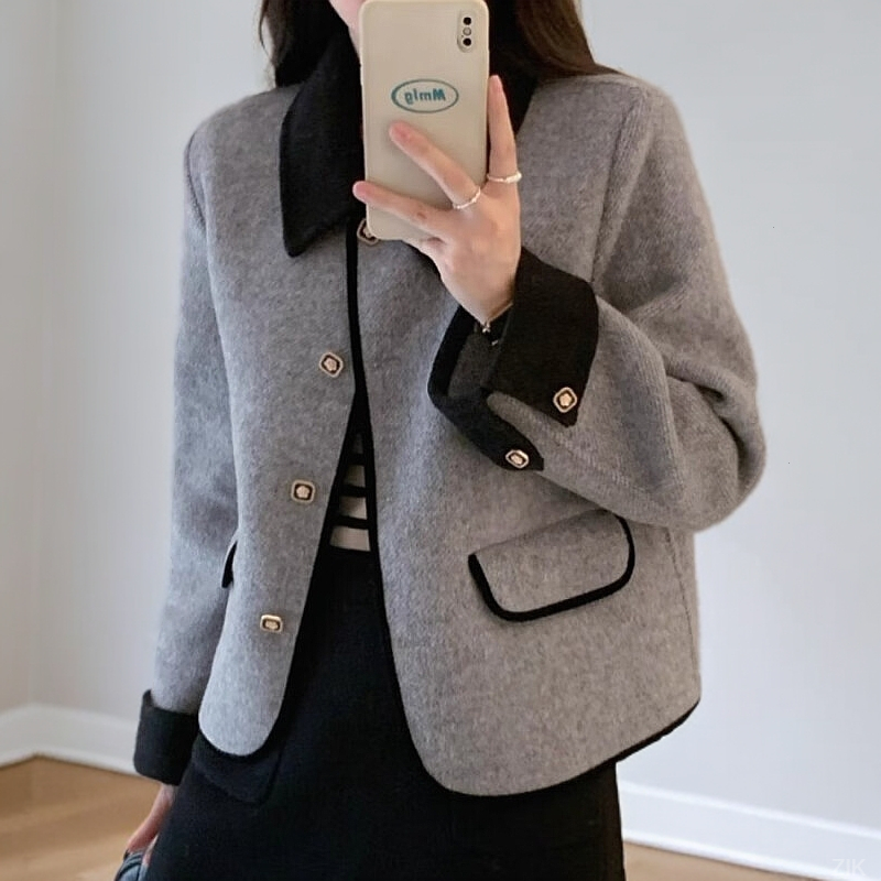 2025年春秋季新款针织女小个子短款小香风设计感外穿宽松毛呢外套