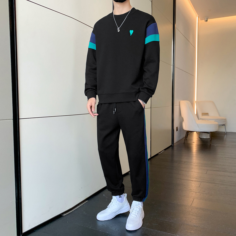 2025春季新款运动套装男士刺绣卫衣搭配一套圆领宽松潮流两件套装