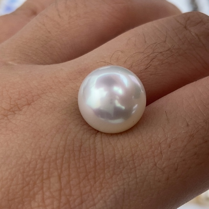 海水珍珠裸珠未镶嵌13.2mm正圆澳白冷白伴彩小极光