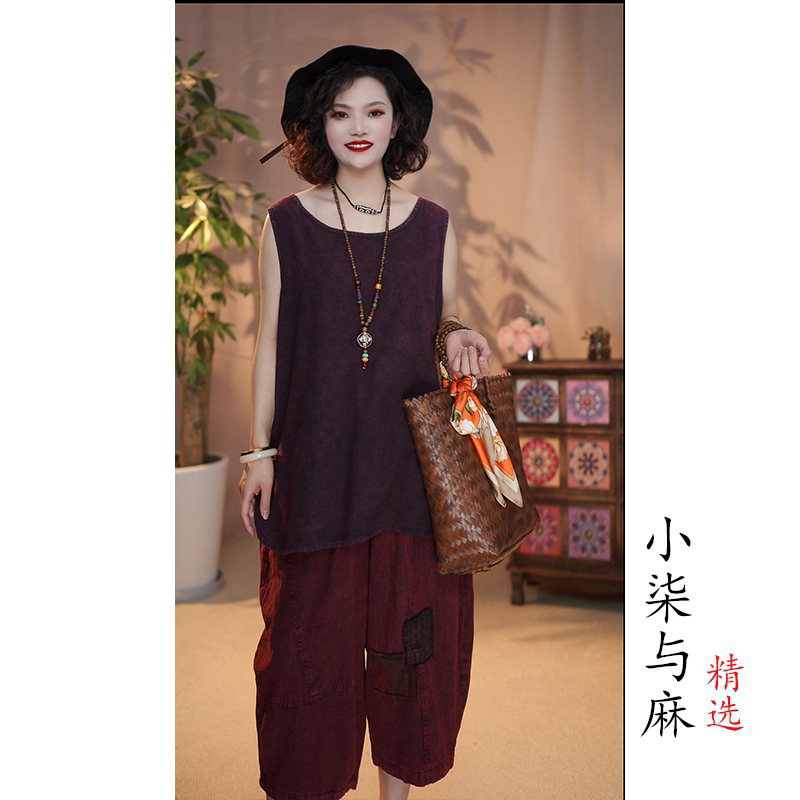 【小柒与麻】（衣长70-75胸围124）炒色麻盘扣无袖背心