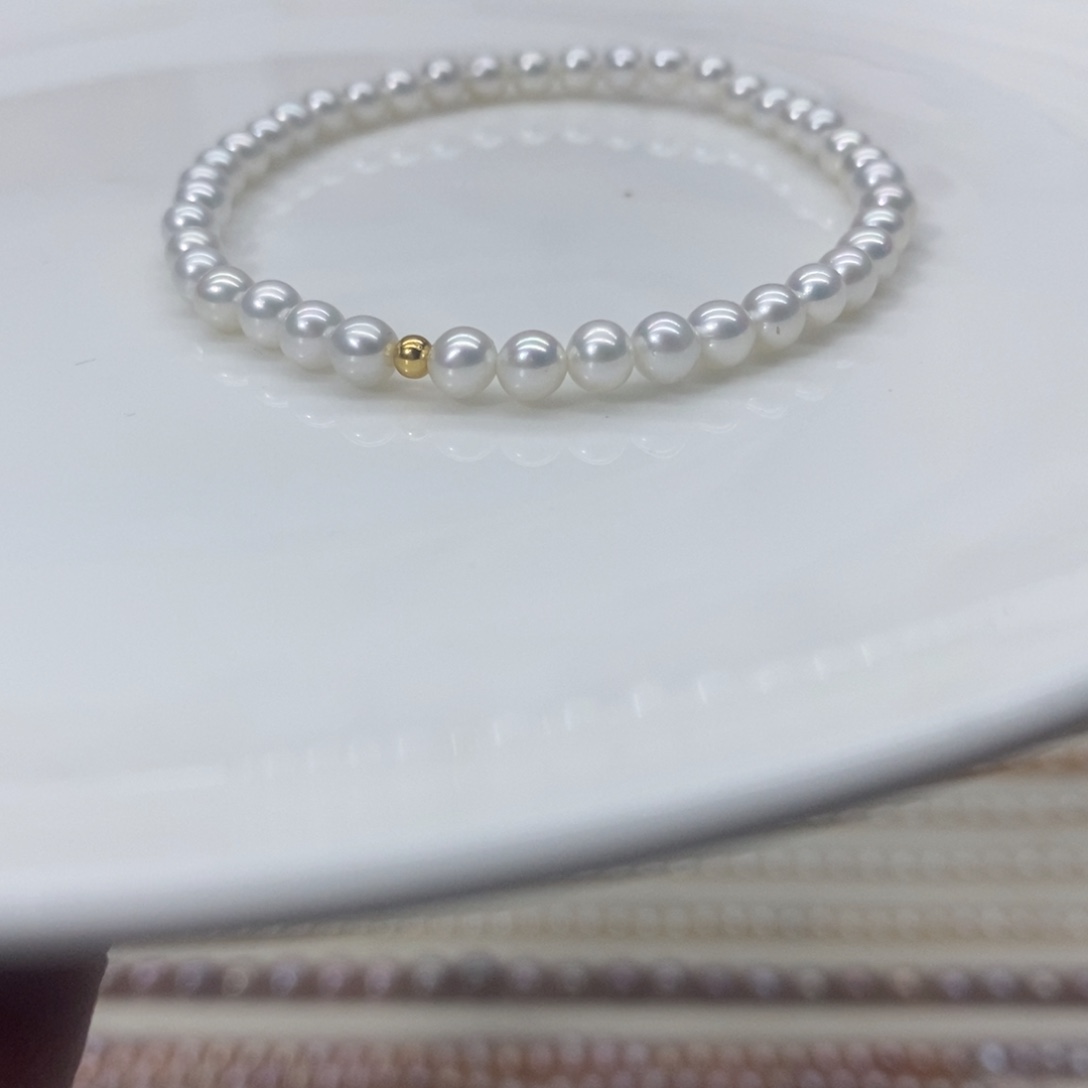 淡水珍珠手链银S925镶嵌4毫米点位