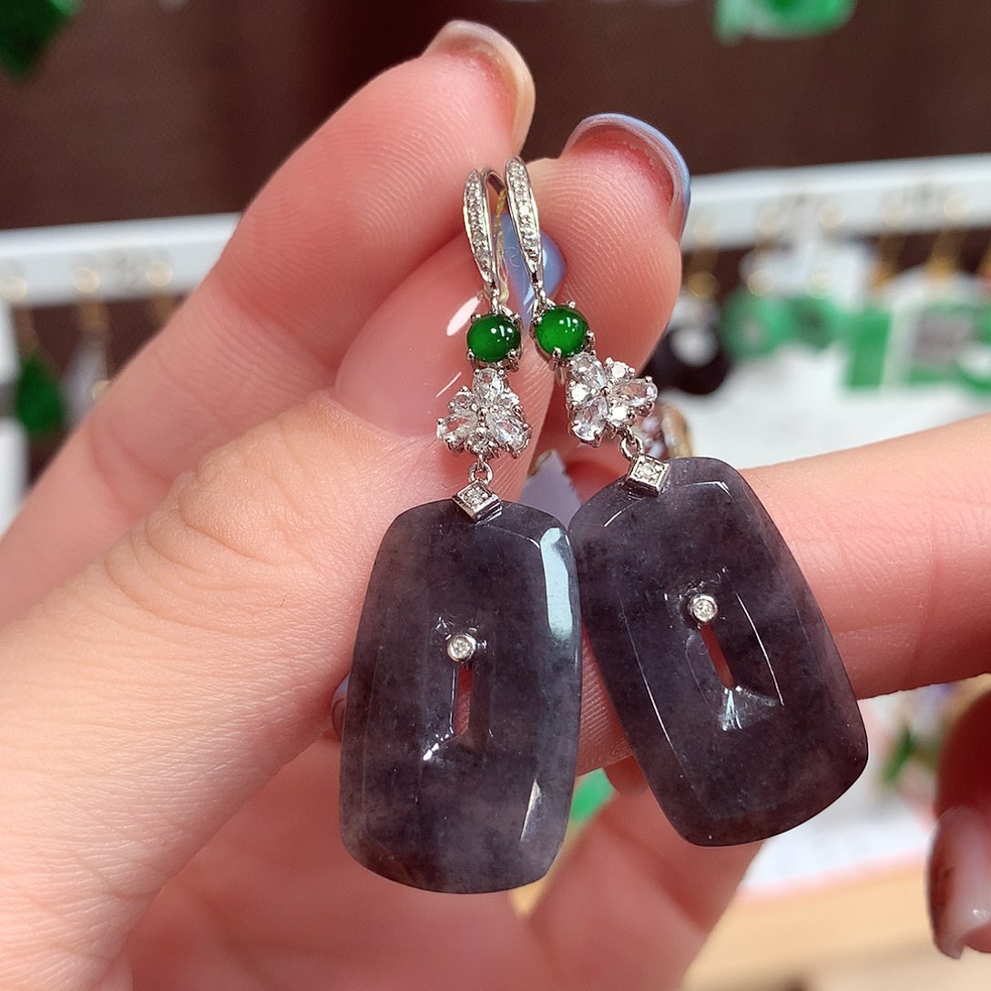 翡翠耳饰18K金镶嵌天然翡翠