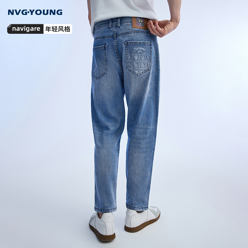 [天丝]NVGYOUNG意大利小帆船蓝色水牛仔裤男新款锥形裤宽松裤子