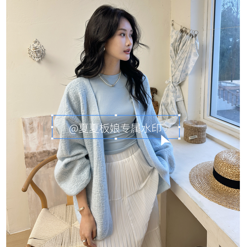 【板娘专属】2025年新款泡泡袖外套女春秋季慵懒风针织开衫宽松韩版