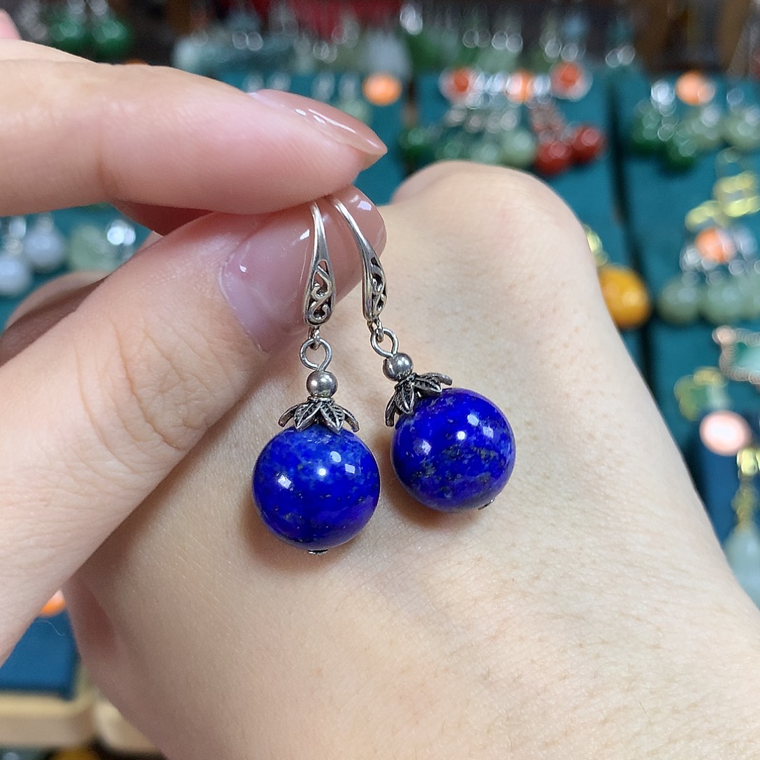 青金石银S925镶嵌耳饰卡12左右