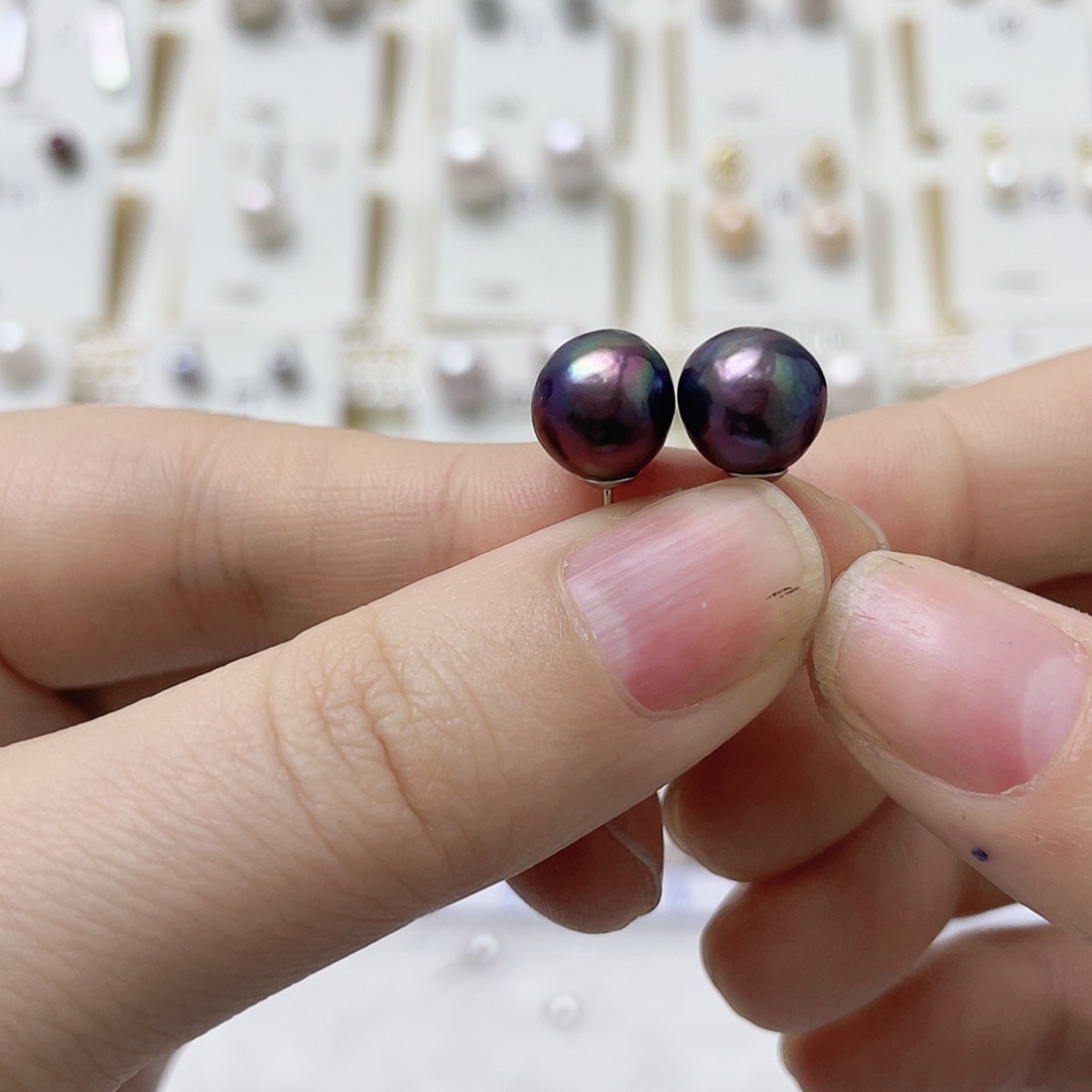 h***u银S925镶嵌淡水珍珠耳饰