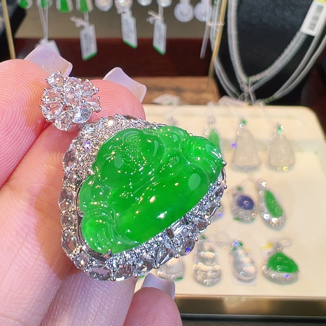 翡翠18K金镶嵌吊坠(不含链)翡翠