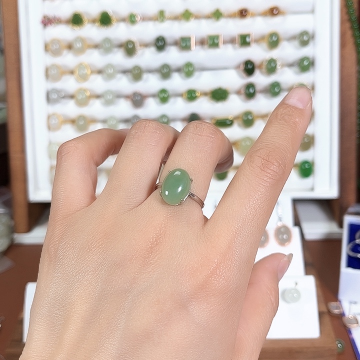 和田玉戒指银S925镶嵌