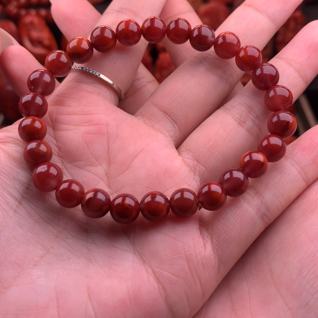 南红玛瑙南红川料原矿牛血红手串8.4mm未镶嵌