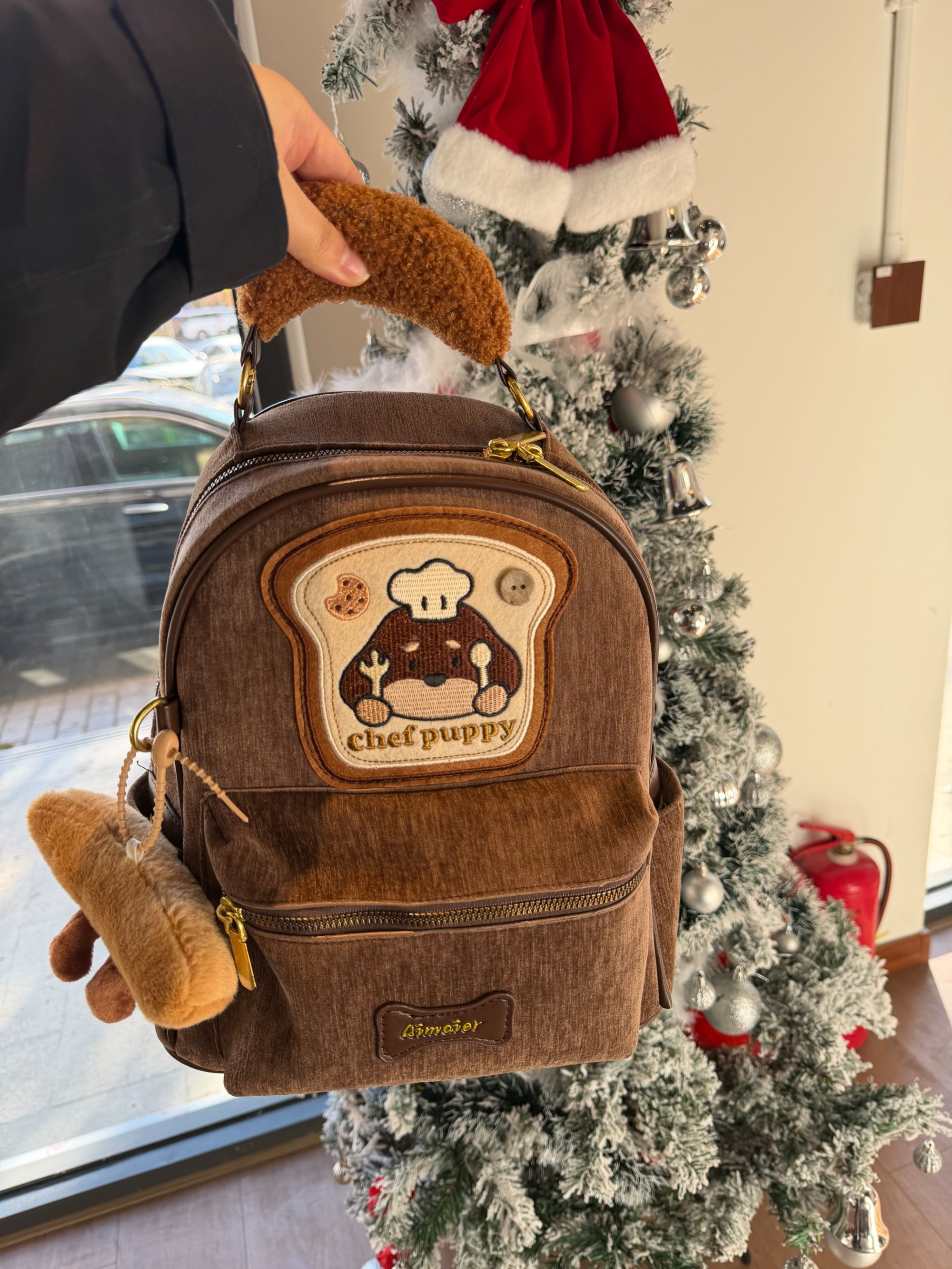 可爱小狗猫抓纹双肩包包女2025新款大容量通勤背包大学生上课书包