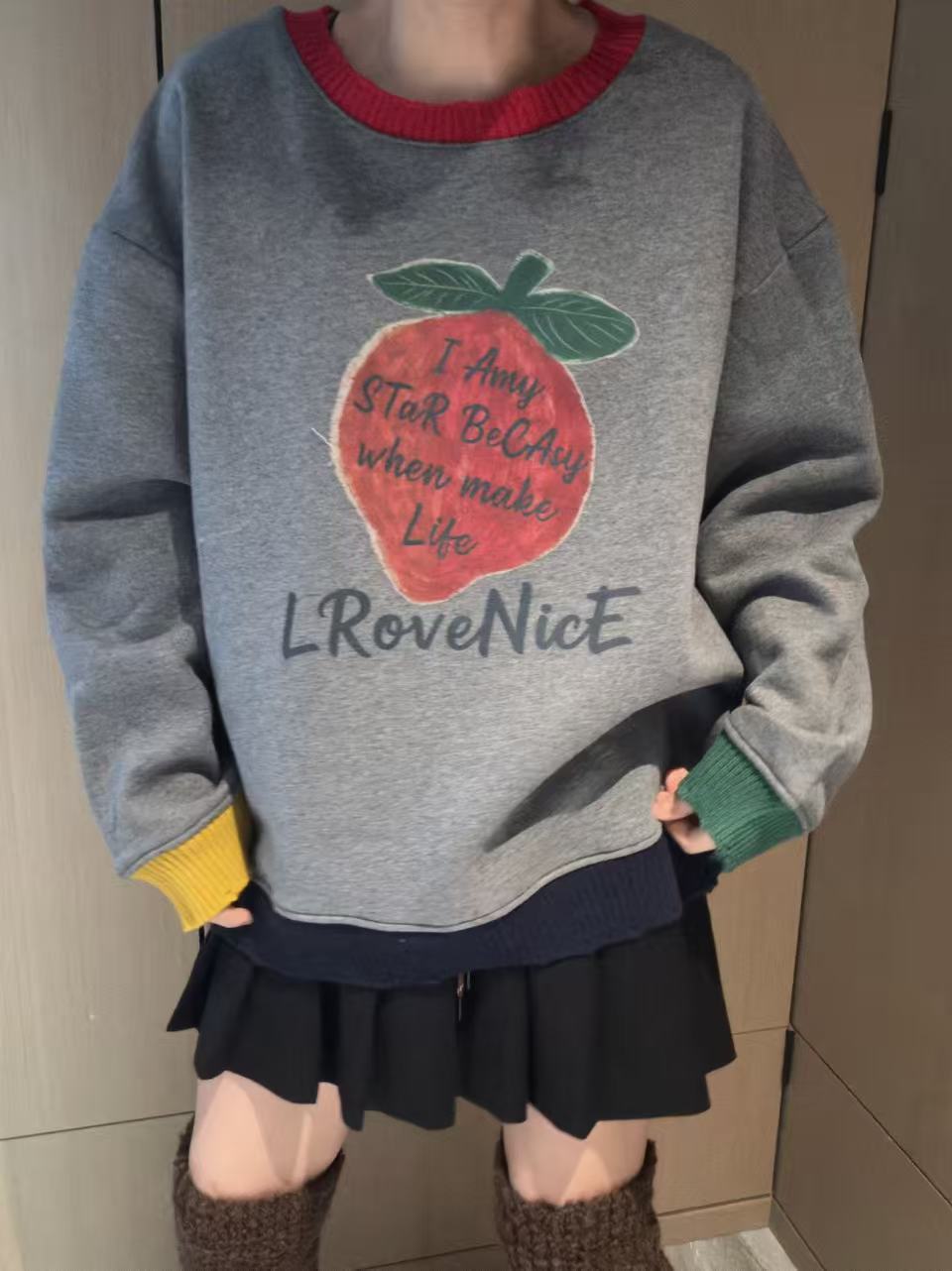 韩版秋冬新款字母草莓卫衣女上衣
