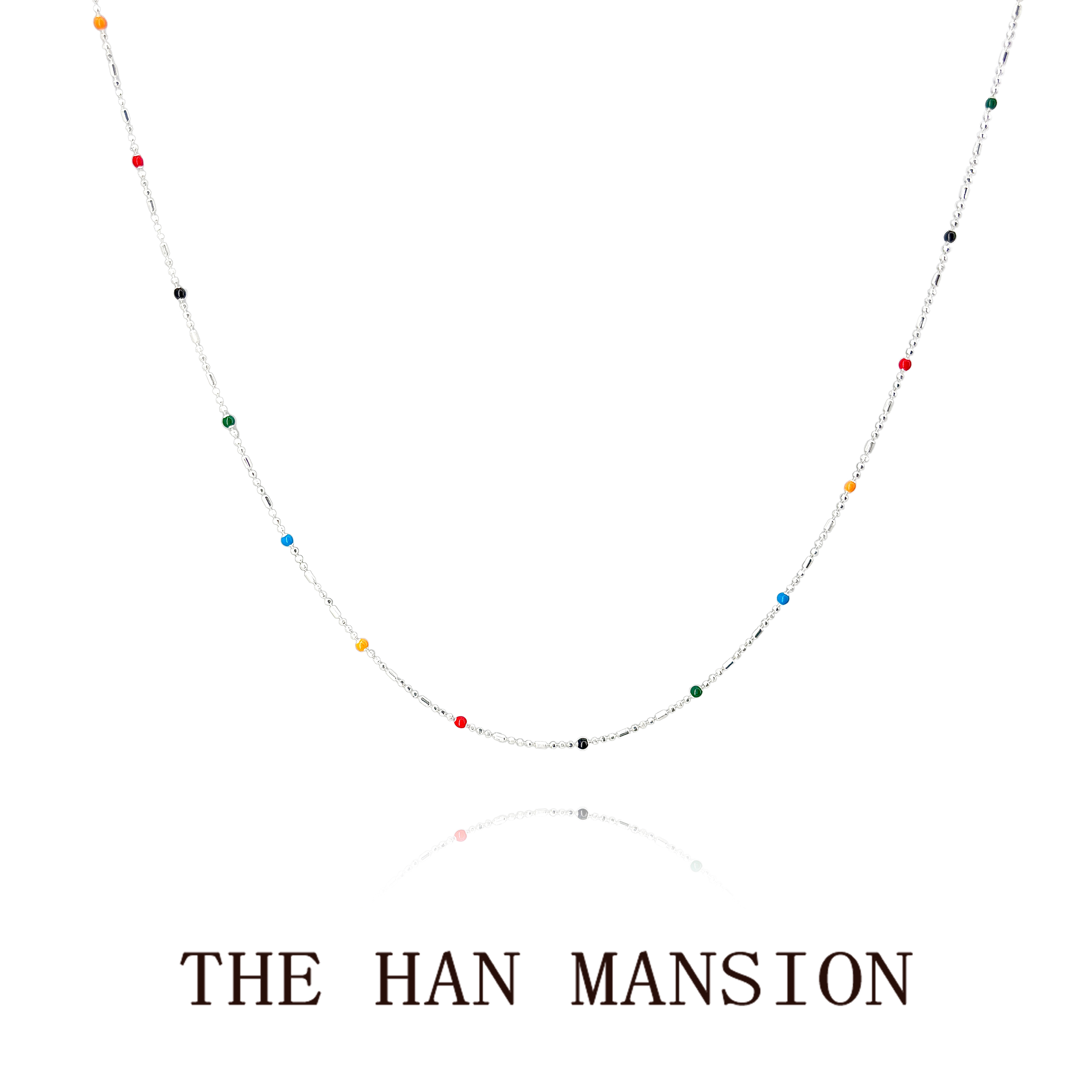 链子925银 多巴胺彩虹豆豆项链彩色球锁骨链短款ins新款百搭时尚