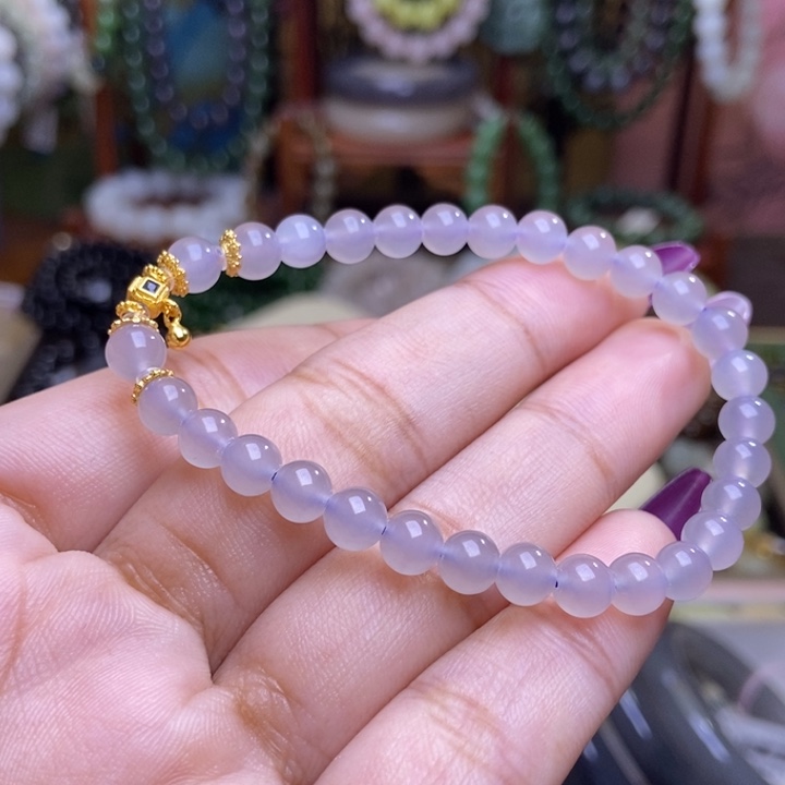 和田玉未镶嵌颈饰烟紫冰底老料约6mm手串