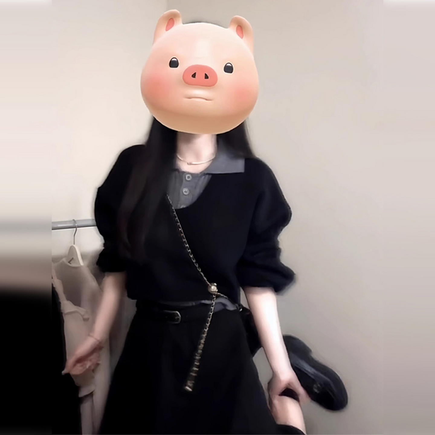 初秋茶系穿搭一整套初秋黑色连衣裙子三件套