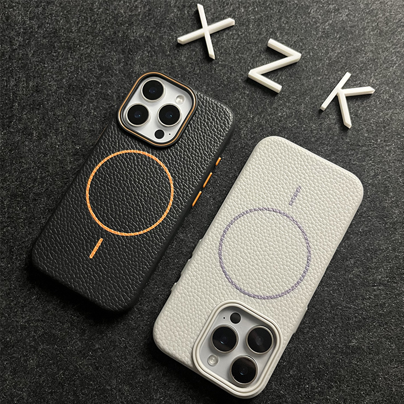 高级素皮荔枝纹适用Phone16pro苹果14手机壳15Max新款11磁吸12套