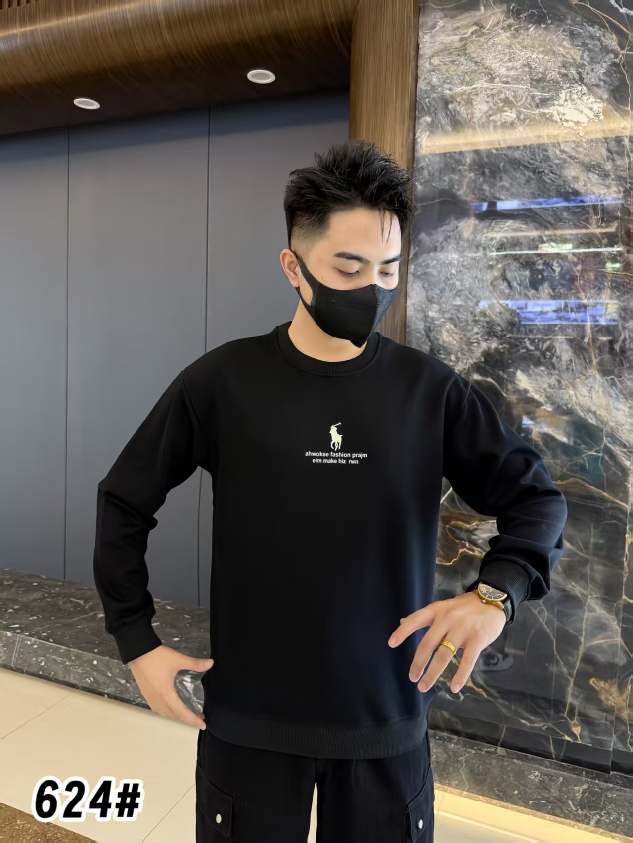 624男款长袖圆领免烫3D效果字母秋冬卫衣秋季春季时尚宽松