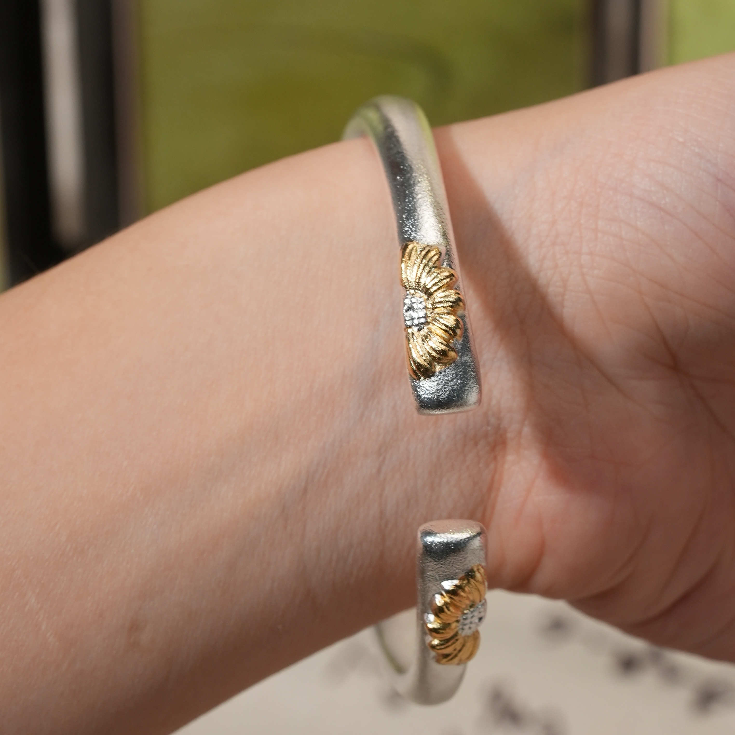 足银手镯 向日葵太阳花开口手镯国潮风轻奢纯银百搭精致送女友