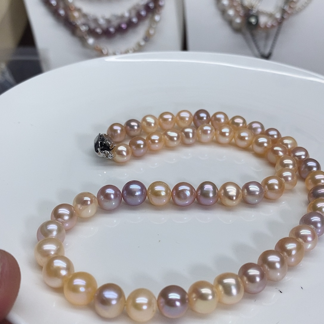 淡水珍珠银S925镶嵌项链钱**郑