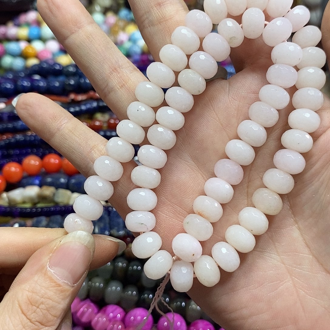 玛瑙/玉髓未镶嵌珠宝半成品粉玉切面算盘一条卡10mm