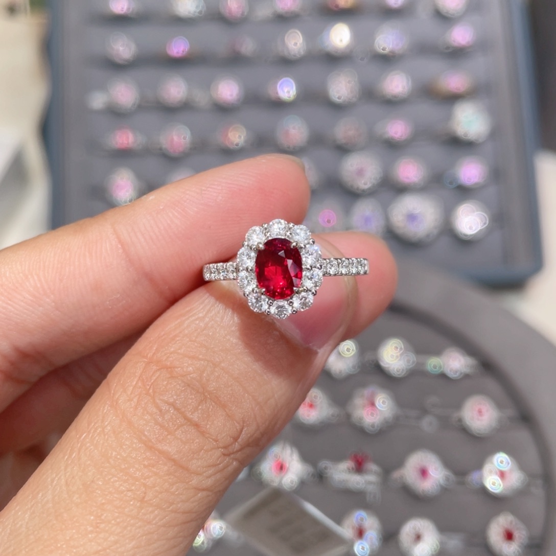 红宝石戒指18K金镶嵌A***e1.05ct 无烧鸽血