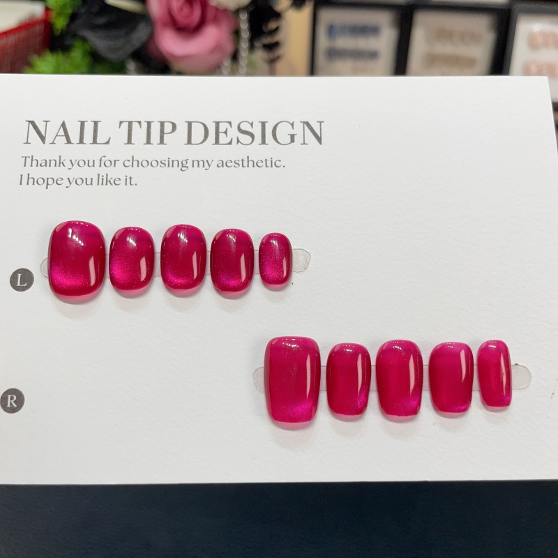 上新【火龙果】纯手工穿戴甲猫眼系列短甲美甲显白款