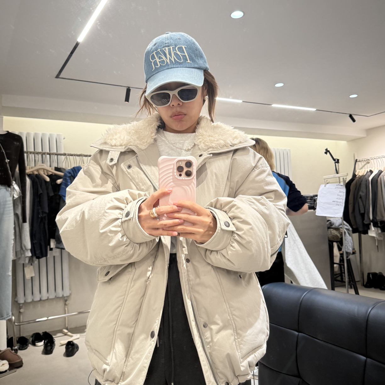 女拉链宽松中长款秋冬女装毛领