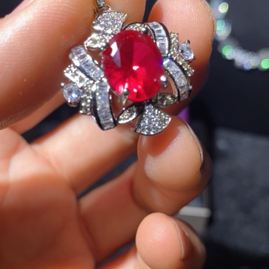 红宝石戒指银S925镶嵌