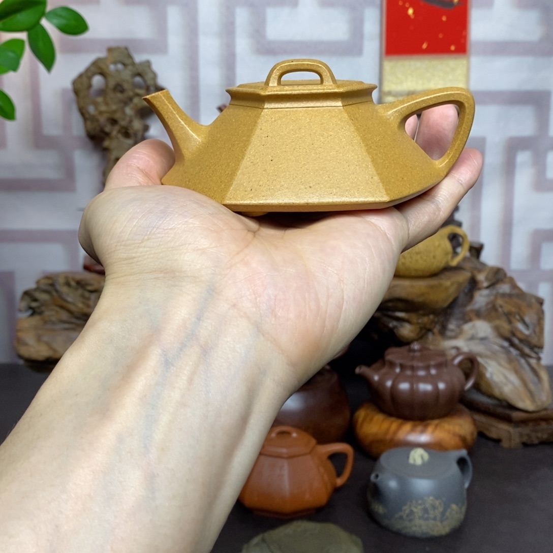 茶壶紫砂紫砂茶具老段六方石瓢