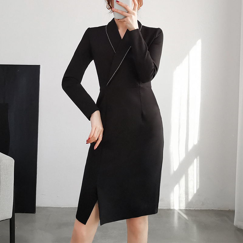 5017秋冬打底西装领职业包臀工作服正装连衣裙